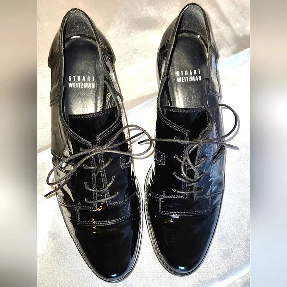STUART WEITZMAN BLK PATENT LEATHER LOAFERS WITH SIDE CUTOUT SIZE 7 - Picture 7 of 12